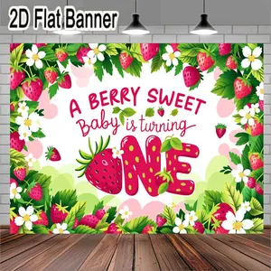 2D flat banner, 1pcA BERRY SWEET 1st Birthday Celebration Banner, Colorful Strawberry Theme Party Decor with Festive Red and Green Design, Perfect for Baby's Milestone Birthday Celebration, Party Decorations Banners