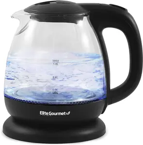 Elite EKT1001 Black 1l Electric Glass Water Kettle