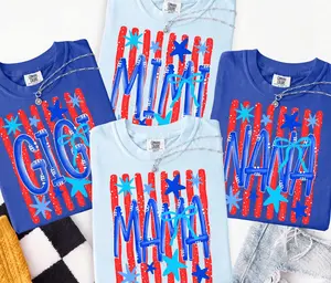 Comfort Colors Mama USA America Bundle Shirt - Cute Red Stripe Blue Letter Design With Bow And Star Details , Mama Gigi Nana Options , 4th Of July Family Outfit , Summer USA Shirt , Gift For Women