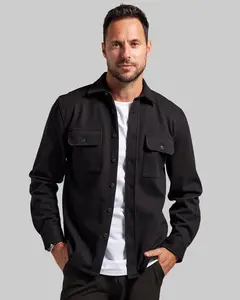 BYLT Coastal Overshirt Fitted Long Sleeve Casual Minimalist Classic Menswear Medium Length Drop-Cut Hem Layering Top