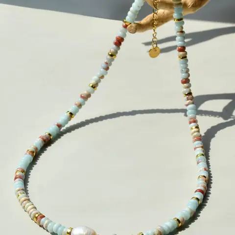 Natural Stone & Freshwater Pearl Decorated Necklace, Dainty Pearls Necklace, Handmade Necklace for Women & Girls, Elegant Necklace, Trendy All-match & Exquisite Jewelry for Birthday Gift