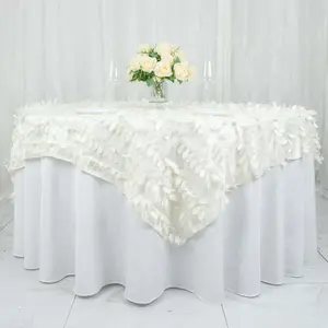 Taffeta Table Overlay 72"x72" Ivory - 3D Leaf Petal Table Topper