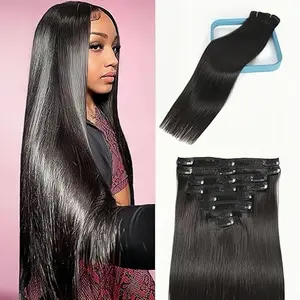 Cheetah Beauty Straight Clip in Hair Extensions For Black Women Double Drown Real Hair Brazilian Remy Hair Can Bleached Dyed