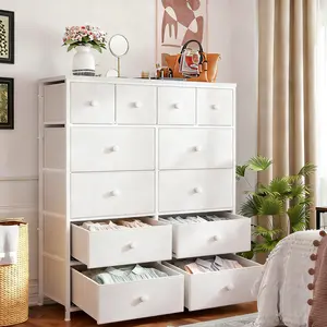 Raybee Furniture Dresser with 12 Drawers, Wooden Top Metal Frame Fabric Storage Organizer Cabinet, Tall Dressers for Girls Bedroom, Living Room, Hallway, Closet
