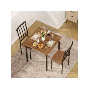 Dining Table Set 3 Piece Dining Table Set For 2 Square Kitchen Table Set With 2 Chairs Dining Table Set With Wine Rack For Small Space Apartment Breakfast Corner Retro Brown