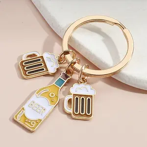 Alcohol Keychain Charm Wine Beer Car Key Pendant Decoration, Ideal Gift for Family Friends Lover, Holiday Party Easter Halloween Christmas Thanksgiving Gifts