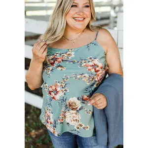 Find Balance Floral Tank Top- Light Teal