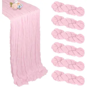 Pink Valentine's Day Table Runner 10ft Boho Gauze Fabric Cheesecloth Table Runner 35 x 120 Inch Rustic Sheer Runner for Romantic Wedding