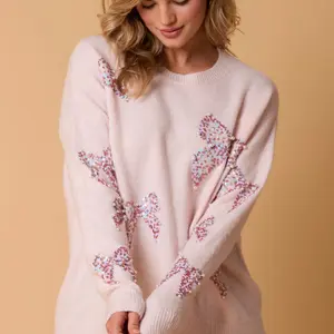 Fantastic Fawn Pink Sweater Sequins & Bows