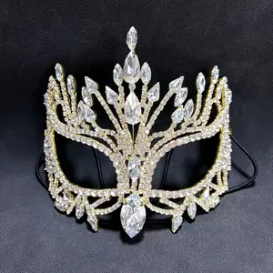 1pc Copper Elegant Geometric Diamond-Shaped Masquerade Mask with Glass Inlay, Perfect for Halloween and Vampire Theme, Everyday Fashion Jewelry