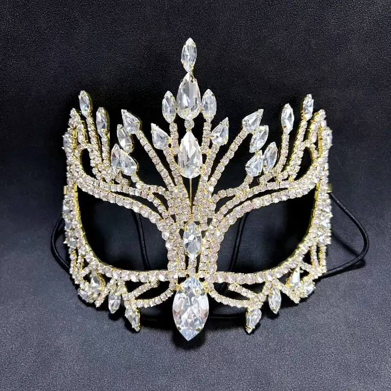 1pc Copper Elegant Geometric Diamond-Shaped Masquerade Mask with Glass Inlay, Stylish Fashion Accessory for Halloween, Vampire Theme Events, Accessories, Stylish Accessories