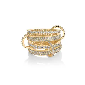 Chunky Interlock Statement Ring for Women -  Gold Plated Multi-Band Interlocking Ring - Cubic Zirconia Statement Bands Jewelry