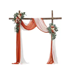 VEVOR Artificial Orange Wedding Arch Flowers Tool Kit (Pack of 4) - 2 Silk Floral Arrangements, 2 Translucent Sheer Drapes, Ornaments for Ceremony Backdrop Decor