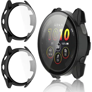 2 Pack for  Forerunner 165 &165 Music Screen Protector Case [Full Coverage], Hard PC Bumper All-Around Protective Accessories for  Built-in Tempered Glass Film