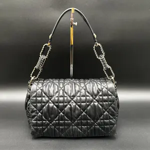 Pre-owned Dior Leather Shoulder Bags CHRISTIAN Medium Black Delices Gaufre Cannage Lambskin Flap Bag