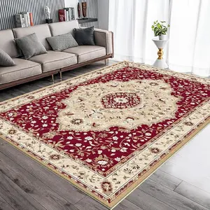 One vintage-style home rug with a red base, machine-washable and fade-resistant, soft and durable, suitable for holidays and any space, including hotels, offices, sofas, bedside areas, hallways, etc.