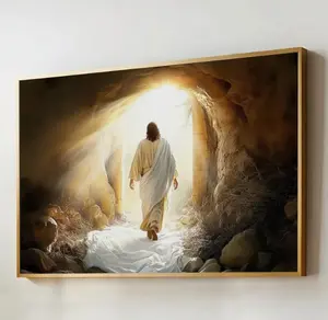 Jesus Resurrection Empty Tomb Wall Art, Landscape He Is Risen Christian Decor, Easter Faith Canvas Print