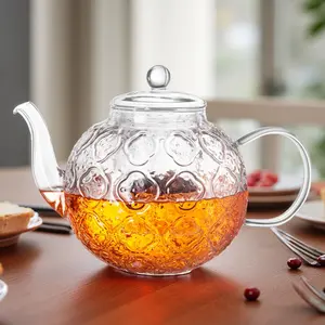 PARACITY Glass Teapot Stovetop 50 OZ, Borosilicate Clear Tea Kettle with Removable 18/8 Stainless Steel Infuser, Teapot Blooming and Loose Leaf Tea Maker Tea Brewer for Camping, Travel (1500ml)