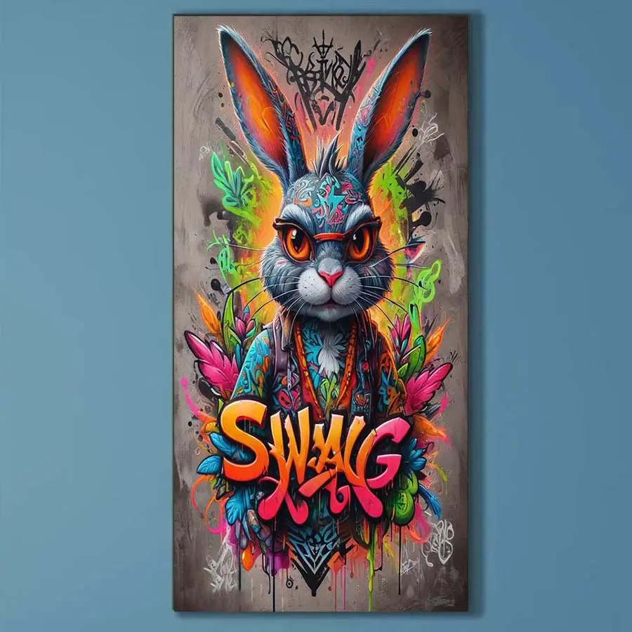 5D DIY Full Drill Diamond Painting - Diamond Painting Kit Rabbit Graffiti Mosaic Canvas DIY Wall Art, Home Wall Decoration
