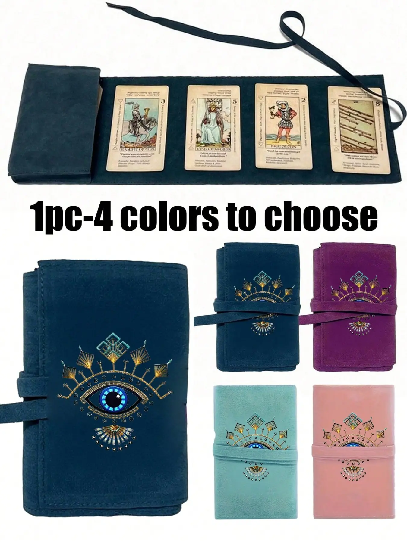 Tarot Card Storage Bag Organiser with Blue Evil Eye Design, 4 Colors Available, Velvet Tarot Bag with Drawstring, Soft Fabric, Portable Card Holder