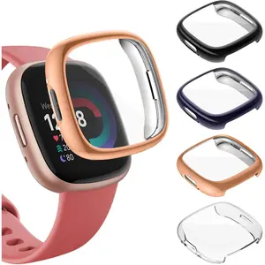 [4-Pack] Screen Protector Case Compatible with Fitbit Sense 2/Versa 4, TPU Rugged Bumper Case Cover All-Around Protective Plated Shell Accessories [Scratch-Proof] for Sense 2 Smartwatch