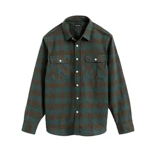 Brixton Men's Bowery Flannel Shirt - Long Sleeve, Ocean Collar, Vintage Plaid Menswear Top, Anti-Scratch Wool-Acrylic-Polyester Blend, Soft Fabric, Labeled Pockets, Autumn Casual Classic