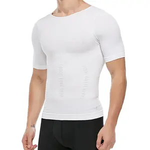 KOCLES Mens Solid Shapewear Body Shaper Top, Chest Compression Shirt Undershirt, Tummy Control Clothes for Men, Breathable Comfortable Seamless Garments Fitted Plain Spandex Shirt, Crew Necks, Menswear, mens clothing for AlI Seasons, Back To School Wear
