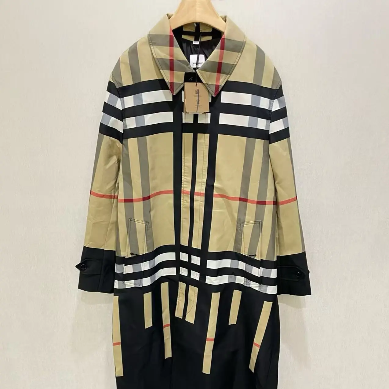 Pre-owned Burberry New Season Men's Spliced Check Patchwork Lightweight Car Coat, Size IT 50 101937
