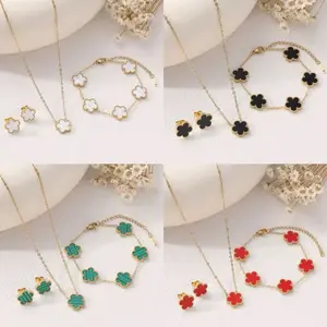 3 Pcs Plum Blossom Plant Five-leaf Flower Necklace Bracelet Earrings • Stainless Steel Jewelry Set Gift for Women • Gift for Her