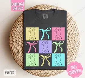 Bows and Bunnies Shirt Comfort Colors, Easter Tshirt, Trendy Bunny Women's Tee, Gift for Her