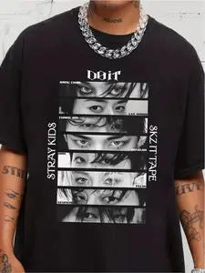Stray World retro-style T-shirt with SKZ It Tap DomiATE pattern suitable for all seasons concert-themed pure crew neck