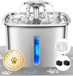 Stainless Steel Cat Water Fountain, 95oz/2.8L Automatic Pet Fountain Dog Water Dispenser with Replacement Filters & Silicone Mat, Gifts for Cats, Dogs (Silver)