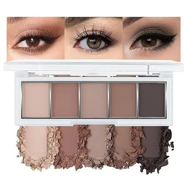Matte Eyeshadow Makeup Palette, 5 Natural Neutral Brown Cool-Toned Taupe Eyeshadow, Looks for Brown Eyes Women Finish Long Wearing Waterproof Professional Eye Makeup