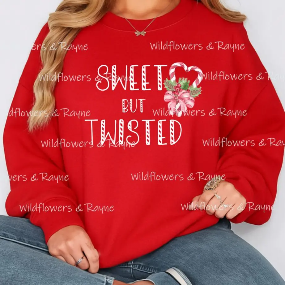 Sweet but Twisted Candy Cane Sweatshirt - Red Christmas Sweater with Festive Design for Holiday Season
