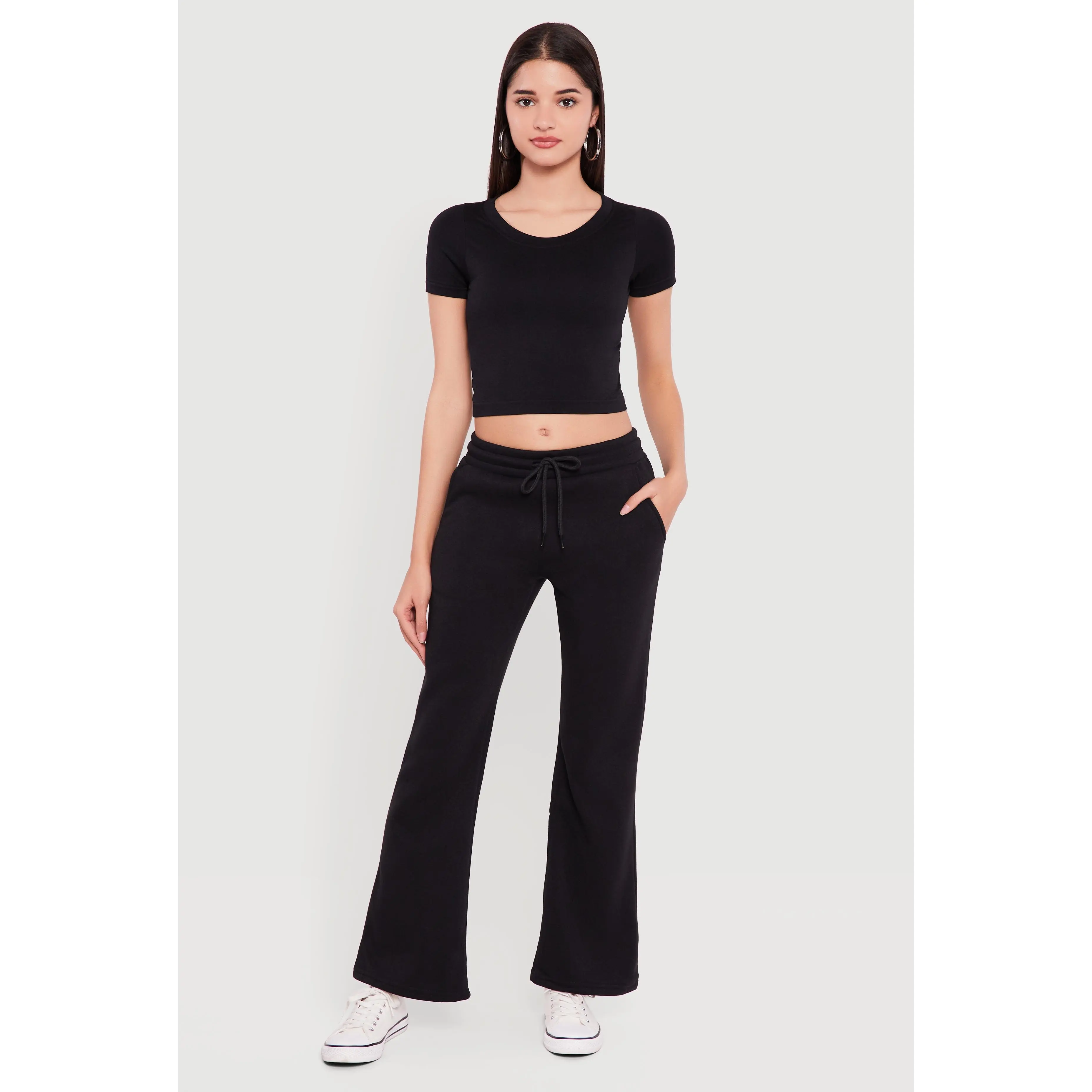 Drawstring Waist Fleece Lined Boot Cut Sweatpants