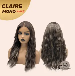 JBEXTENSION CLAIRE MONO WAVE Partial Monofilament Wig 22 Inches Brown With Highlight Partial Mono Lace Glueless Wig CLAIRE MONO-WAVE【BENDY EAR TABS】