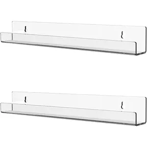 15" Clear Floating Bookshelf for  Room - Invisible Hanging Wall Mounted U Shaped Shelf, Modern Display for Books,Picture Ledge Display,Vinyl Records Wall Shelf, Storage,Pack of 2