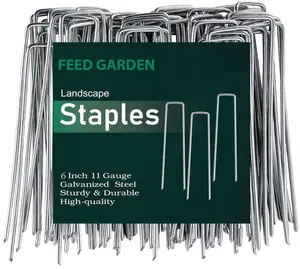 FEED GARDEN 6 Inch 50 Pack Hot-dip Galvanized Landscape Staples Plant Cover Spikes 11 Gauge Tent Stakes Garden Stakes Landscaping Fabric SOD Pins Yard Pins for Decoration Weed Barrier Fabric