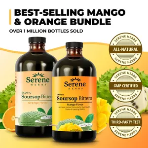 Serene Herbs Mango & Orange Bitters Bundle | Organic Herbal Detox for Digestive Health Gut Healthy Booster Immune Support & Energy | Non-GMO, Vegan (32 fl oz, 16 fl oz Each)