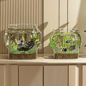 Clear Round Fish Bowl Aquarium Fish Tank Small Aquariums Flower Vase Centerpiece Desktop Aquarium for Betta Fish Turtle