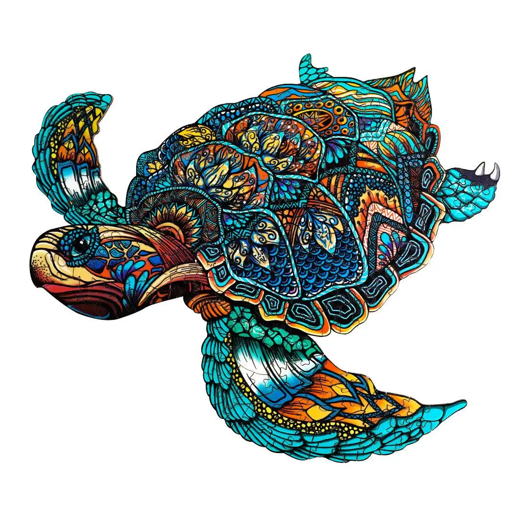 Resolute Turtle Wooden Jigsaw Puzzle for Adults and Kids Unique Shape Animal Wood Puzzles Challenging Puzzle, Family Game Creative Gifts，Laser-Cut Durable HDF Wood Puzzle Crafts