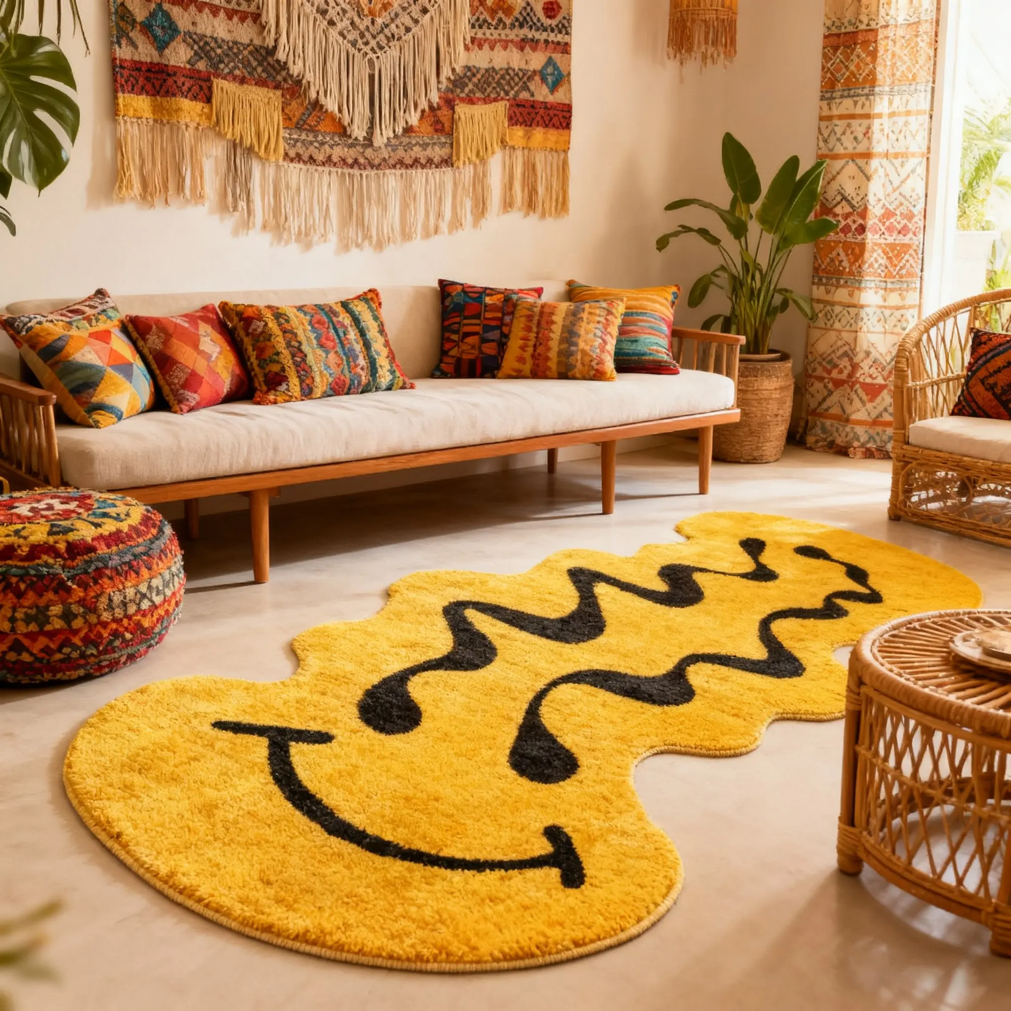 Unusual Shape Fashion Smiley Face Decorative Carpet, Pop Art Style Foldable Plush Rug, Modern Indoor Rug, Home Decorative Rug, Easy Care Mat for Living Room Bedroom Corridor Kitchen, Decorative Fluffy Rug, Bedroom Rugs, Contemporary Rugs