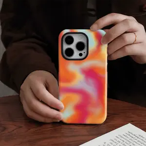 Orange powder fusion design, durable, shock-absorbing and glossy 2-in-1 phone case, suitable for iPhone 17, 16, 15, 14, 13, 12, 11 X, Samsung and other series models, can be given as a holiday gift to friends or home