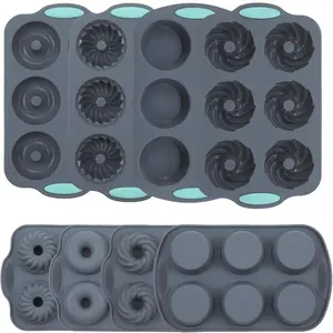 8 Pcs Silicone Donut Molds for Baking, 4 Shape Nonstick Bakeware Donut Pan Set, Heat Resistant Mini Bundt Cake Pans for Baking Dishwasher Safe