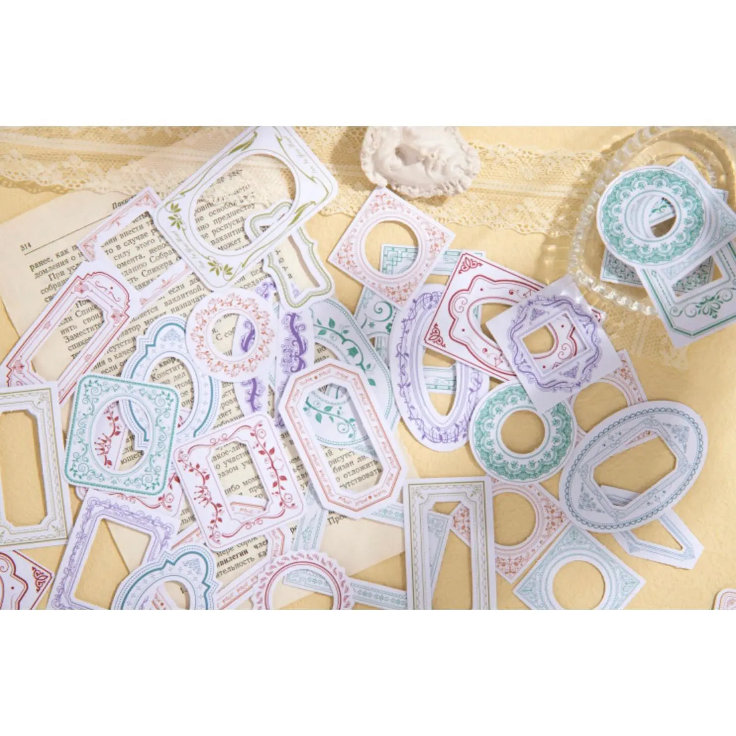 Retro Style Small Lace Frame Sticker Pack for Scrapbooking and Journal Making