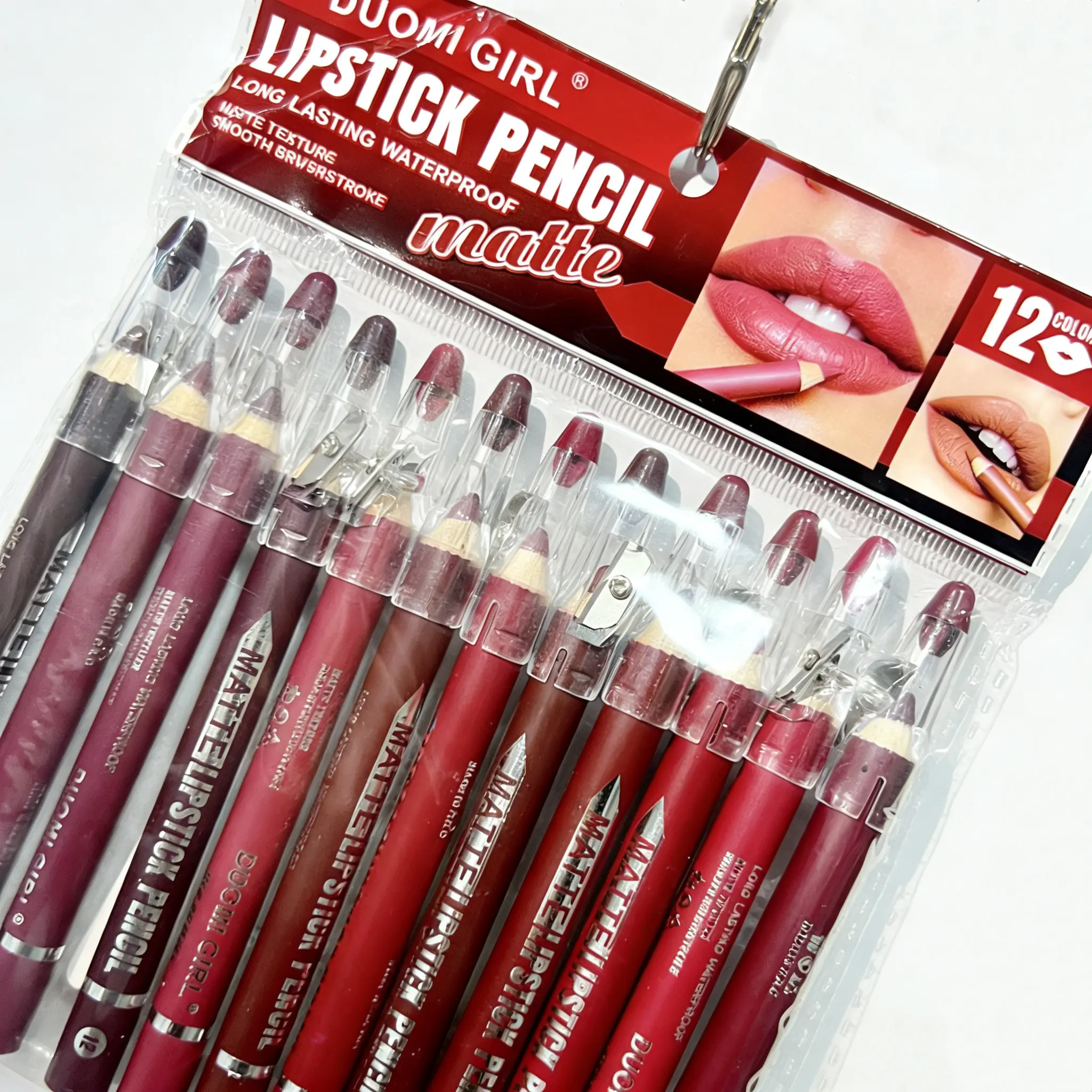 12Pcs Matte Lipliner Set with Sharpener, Waterproof Smudgeproof Pencil Lipliner, Precise Contour Long-Lasting Smooth Lip Pens for Daily Makeup Summer Essentials