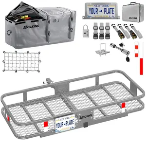 Mockins 60"x20"x6" Trailer Hitch Cargo Rack with 16 Cu.Ft. Blue Cargo Bag and Luggage Carrier Accessories