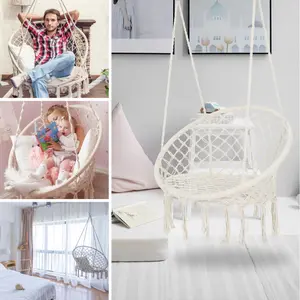 [SOIYELIFE] 330 Lbs Weight Capacity Macrame Hammock Swing Chair with Cotton Rope & Detachable Cushion - Bohemian Hanging Chair for Living Room, Patio & Garden