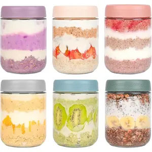 Overnight Oats Containers with Lids 6 Pack-16 Oz Jar with Lids-Overnight Oats Jars Containers for Chia Seed Pudding Salad Cereal Coffee Spices
