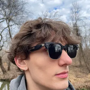 Bluetooth Audio Smart Glasses, Easily Switch Out Blue light & Sunglass Lenses. Built-in Mic & Speakers, Uses Bone Conduction and Open Air Audio. Touch & Voice Assistant Compatible. Waterproof, Durable & Lightweight.  Wearable